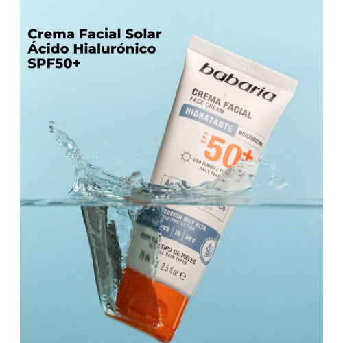 Babaria - Feuchtigkeitsspendende Gesichtssonnencreme SPF50+ - Hyaluronsäure