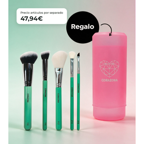 CORAZONA Pack Brochas Essential mit 5 Werkzeugen für Make-up und Geschenkbecher vegan und tierversuchsfrei