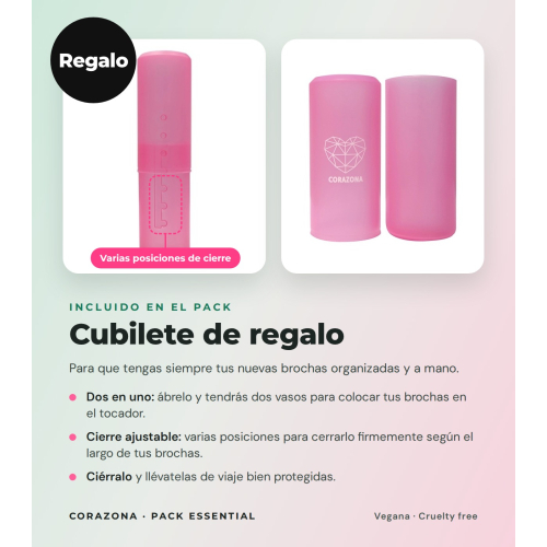 CORAZONA Pack Brochas Essential mit 5 Werkzeugen für Make-up und Geschenkbecher vegan und tierversuchsfrei
