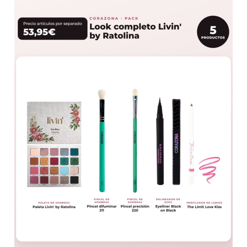 CORAZONA - Komplettes Look-Paket Livin' by Ratolina - Lidschattenpalette + 2 Pinsel + Eyeliner + Lippenkonturenstift