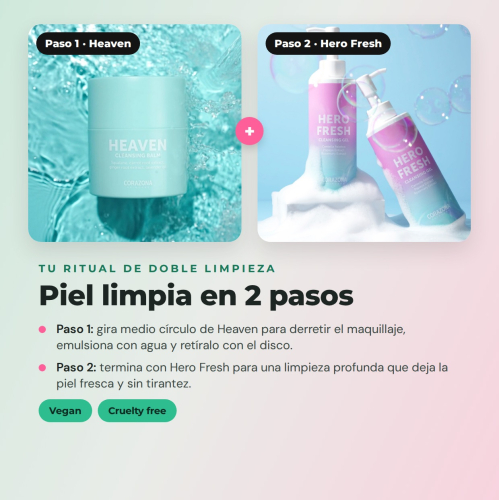 CORAZONA Pack Hautpflege Doppelte Reinigung - Balsam Heaven, Gel Hero Fresh und Wiederverwendbare Disco für saubere und frische Haut