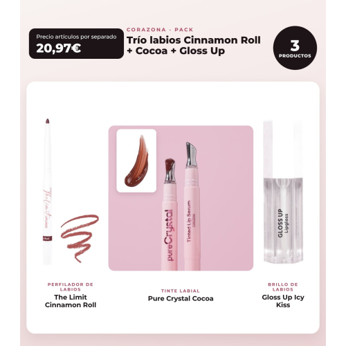 CORAZONA - Trio-Pack Lippen mit The Limit Cinnamon Roll, Pure Crystal Cocoa und Gloss Up Icy Kiss