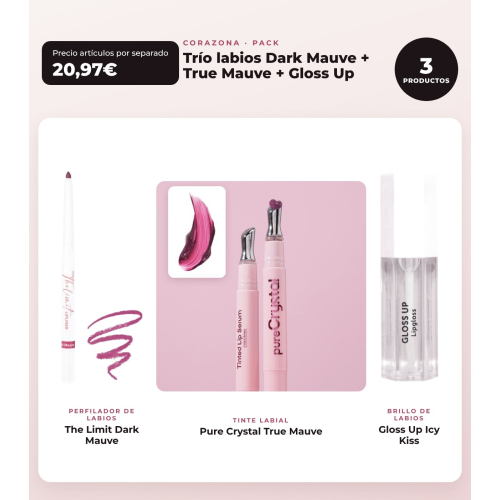 CORAZONA - Trio-Pack Lippen mit The Limit Dark Mauve, Pure Crystal True Mauve und Gloss Up Icy Kiss