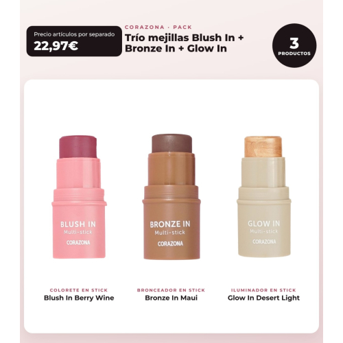 CORAZONA - Trio-Paket Wangen Blush In - Berry Wine + Bronze In - Maui + Glow In - Desert Light