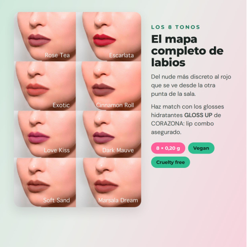 CORAZONA The Limit Full Set  | 8 Ultrapigmentierte Lippenkonturenstifte mit cremiger Textur und mattem Finish Cruelty Free Vegan