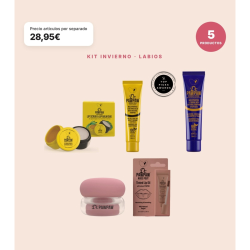 Dr. PAWPAW - Pack Kit Winter Lippen 5 Produkte | Peeling-Duo Scrub & Nourish, Balsam Original Clear, Maske Overnight, Cloud Balm und nährender Lippenstift