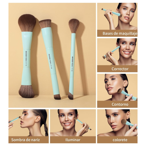 Eigshow - *Duo Series* - Set mit 3 doppelseitigen Make-up-Pinseln - Blue