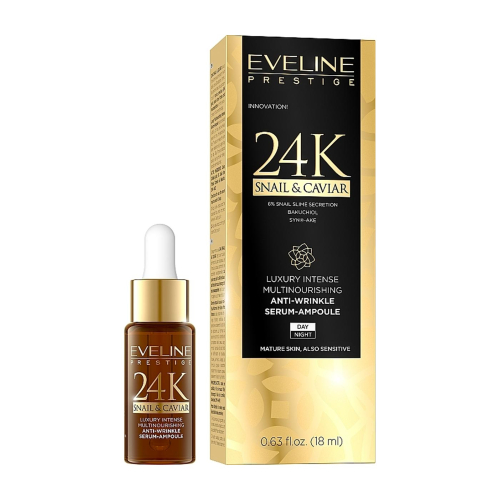 Eveline Cosmetics – Anti-Falten-Serumampulle mit Schneckenschleim und Kaviarextrakt 24K Snail & Caviar
