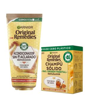 Garnier – Leave-in-Conditioner-Packung + festes Shampoo von Honey Treasures. Original Remedies – Geschädigtes, sprödes Haar