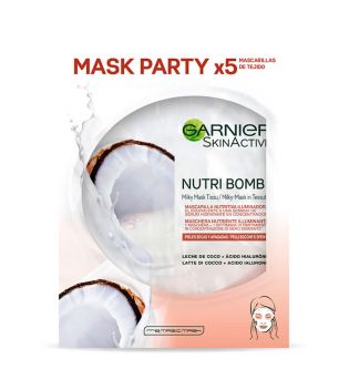 Garnier - Packung mit 5 pflegenden und leuchtenden Gesichtsmasken Nutri Bomb - Kokosmilch