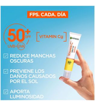 Garnier - *Skin Active* – Tägliches Anti-Flecken- und Anti-UV-Fluid mit Vitamin C SPF50+ – Glow-Effekt