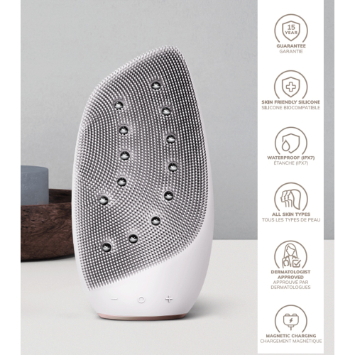 GESKE – Gesichtsreinigungs- und Massagebürste Sonic Thermo Face-Lifter  8 in 1 – Weiß-Roségold