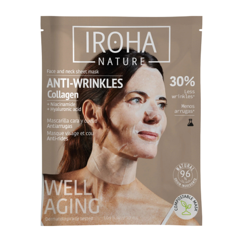 Iroha Nature - Anti-Falten- und Anti-Aging-Maske für Gesicht und Hals - Kollagen + Hyaluronsäure