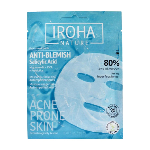 Iroha Nature – Anti-Makel-Gesichtsmaske mit Salicylsäure, Niacinamid, CICA und Probiotika
