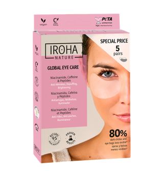 Iroha Nature – Packung mit Pflastern gegen Falten, Schwellungen und Aufhellung. Global Eye Care – Niacinamid, Koffein und Peptide