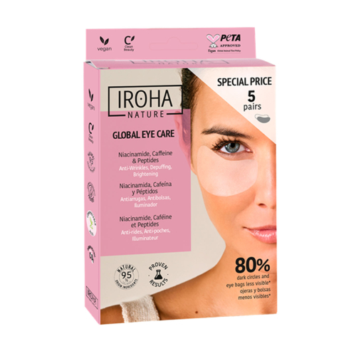 Iroha Nature – Packung mit Pflastern gegen Falten, Schwellungen und Aufhellung. Global Eye Care – Niacinamid, Koffein und Peptide