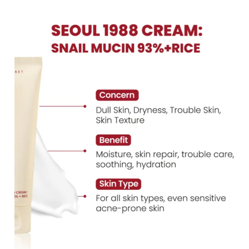 K-Secret - *Seoul 1988* - Gesichtscreme Snail Mucin 93% + Rice
