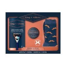 King C. Gillette - Geschenkset mit Rasiermesser + weichem Bartbalsam + Socken
