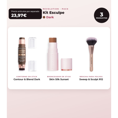 Makeup Revolution - Konturstift-Set Reloaded Contour & Blend - Light + Highlighter Jelly Glass Halo - Golden Glow + Highlighter-Pinsel Soft Focus Create - R6