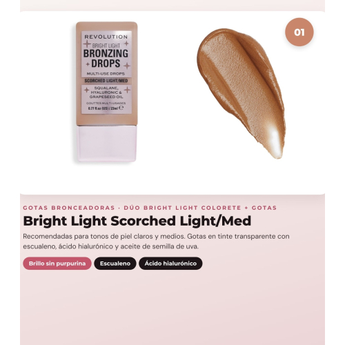 Makeup Revolution - Set mit bronzenden Tropfen Bright Light - Scorched Light/ Med + flüssigem Rouge Bright Light - Rosie Pink