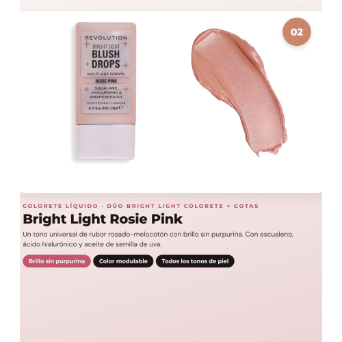 Makeup Revolution - Set mit bronzenden Tropfen Bright Light - Scorched Light/ Med + flüssigem Rouge Bright Light - Rosie Pink