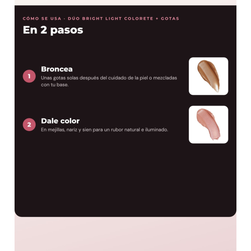 Makeup Revolution - Set mit bronzenden Tropfen Bright Light - Scorched Light/ Med + flüssigem Rouge Bright Light - Rosie Pink