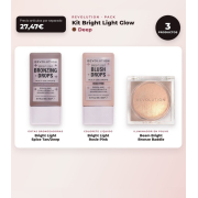 Makeup Revolution - Set aus bronzierenden Tropfen Bright Light - Spice Tan/Deep + flüssigem Rouge Bright Light - Rosie Pink + Puderhighlighter Beam Bright - Bronze Baddie