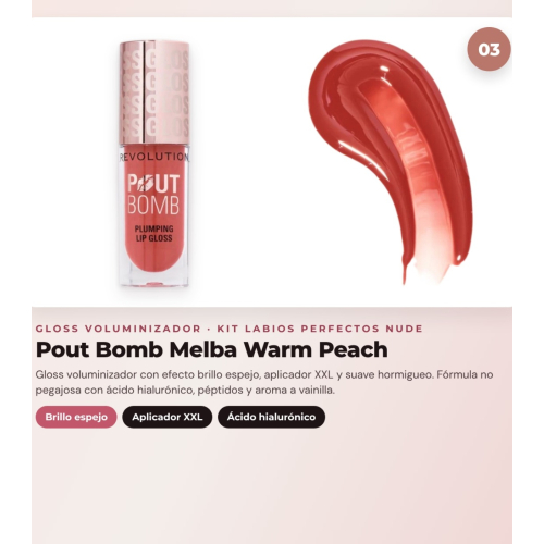 Makeup Revolution - Set mit Lippenkonturenstift Pout Liner - Chauffeur Nude + mattem flüssigem Lippenstift Air Blur - Chauffeur + volumisierendem Lipgloss Pout Bomb - Melba Warm Peach