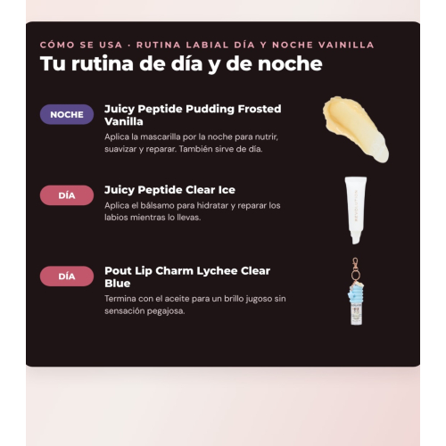 Makeup Revolution - Set aus Lippenmaske Juicy Peptide Pudding - Frosted Vanilla + Lippenbalsam Juicy Peptide - Clear Ice + Lippenöl Pout Lip Charm - Lychee Clear Blue