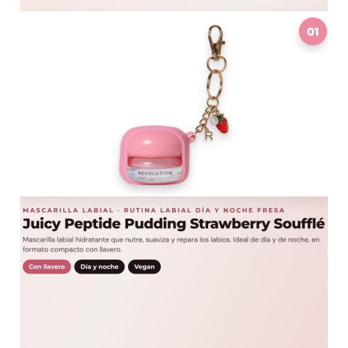 Makeup Revolution - Set aus Lippenmaske Juicy Peptide Pudding - Strawberry Soufflé + Lippenbalsam Juicy Peptide - Strawberry + Lippenöl Aqua Drip Cooling