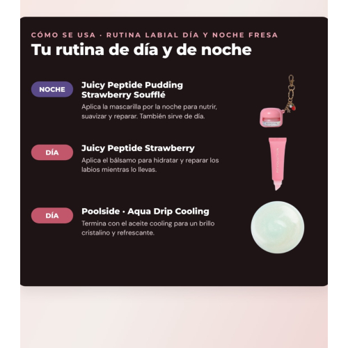 Makeup Revolution - Set aus Lippenmaske Juicy Peptide Pudding - Strawberry Soufflé + Lippenbalsam Juicy Peptide - Strawberry + Lippenöl Aqua Drip Cooling