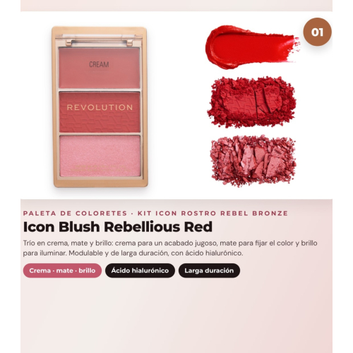Makeup Revolution - Set aus Rouge-Palette Icon Blush - Rebellious Red + Bronzer-Palette Bronze Icon - Divine Fair + Highlighter-Palette Highlight Icon - Molten Bronze