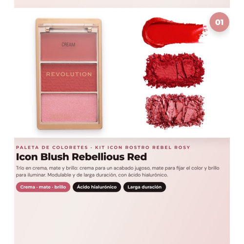 Makeup Revolution - Set aus Blush-Palette Icon Blush - Rebellious Red + Bronzer-Palette Bronze Icon - Divine Fair + Highlighter-Palette Highlight Icon - Rosy Gold Glow