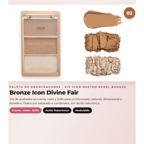 Makeup Revolution - Set aus Rouge-Palette Icon Blush - Rebellious Red + Bronzer-Palette Bronze Icon - Divine Fair + Highlighter-Palette Highlight Icon - Molten Bronze