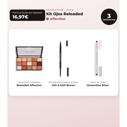 Makeup Revolution - Set aus Lidschattenpalette Reloaded - Affection + Augenliner Felt & Kohl Precision Dual Liner - Brown + Augenliner Streamline Waterline Eyeliner Pencil - Silver