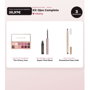 Makeup Revolution - Set aus Lidschattenpalette The Cherry Icon + Flüssiger Eyeliner Super Flick - Black + Augenstift Streamline Waterline Eyeliner Pencil - Rose Gold
