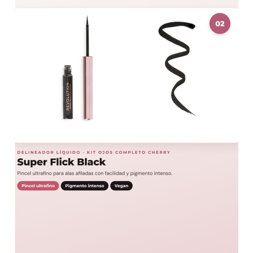 Makeup Revolution - Set aus Lidschattenpalette The Cherry Icon + Flüssiger Eyeliner Super Flick - Black + Augenstift Streamline Waterline Eyeliner Pencil - Rose Gold