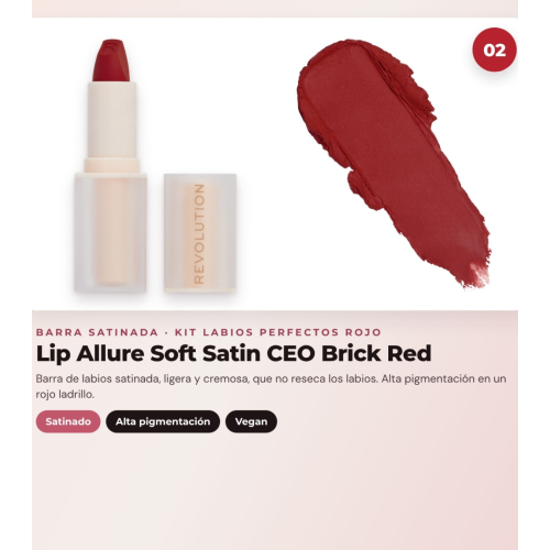 Makeup Revolution - Set mit Lippenkonturenstift IRL Filter Finish Lip Definer - Burnt Cinnamon + Satin Lippenstift Lip Allure Soft Satin + Mattes flüssiges Lippenprodukt Air Blur - Fiery