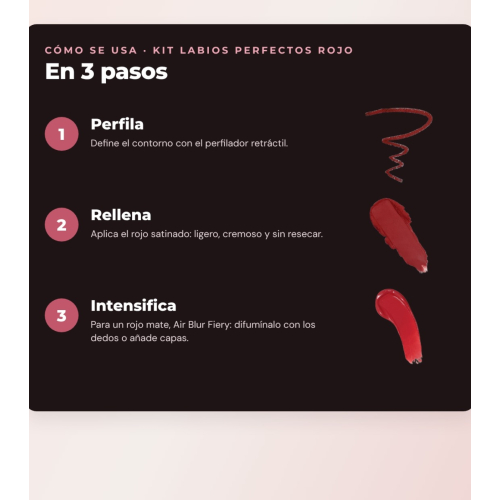 Makeup Revolution - Set mit Lippenkonturenstift IRL Filter Finish Lip Definer - Burnt Cinnamon + Satin Lippenstift Lip Allure Soft Satin + Mattes flüssiges Lippenprodukt Air Blur - Fiery