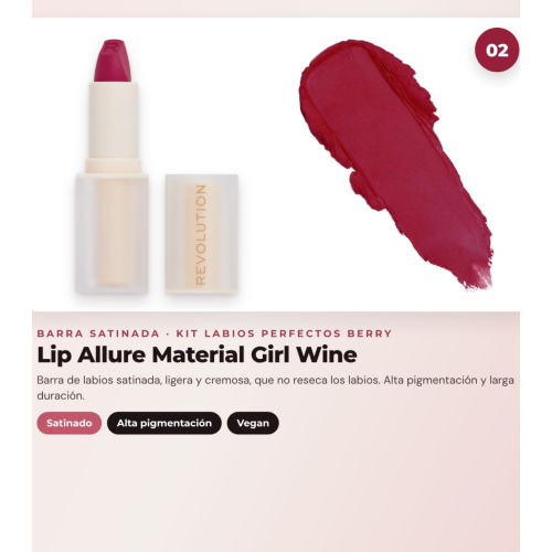 Makeup Revolution - Set de Profilierstift für Lippen Pout Liner - Deepest Mauve + Satinierte Lippenstift Lip Allure - Material Girl Wine + Lippenöl in Stiftform Jelly - Watermelon Crush Red
