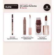 Makeup Revolution - Lippenkonturenstift-Set Pout Liner - Espresso Cool Brown + flüssiger Lippenstift IRL Whipped Lip Crème - Espresso Nude + Lipgloss mit Shimmer Pout Bomb - Chocolate Sparkle
