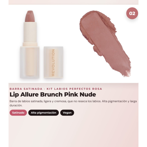 Makeup Revolution - Lippenkonturenstift-Set Pout Liner - Kiss Baby Pink + Satinierte Lippenstift Lip Allure - Brunch Pink Nude + Lippenöl Pout Lip Charm - Lychee Clear Pink