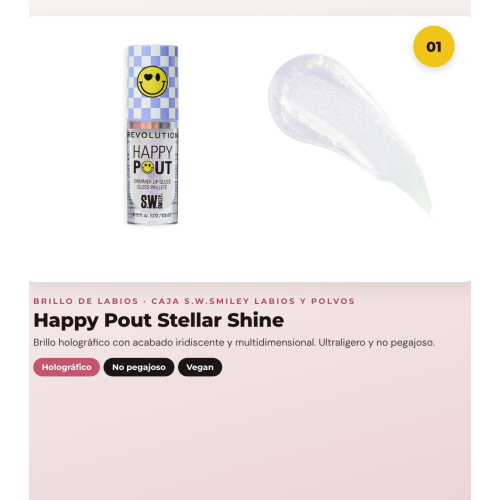 Makeup Revolution - Set *S.W.Smiley* - Lippen-Glanz Stellar Shine + Lippen-Glanz Pink Bliss + pH Lippen- und Wangenbalsam + lose Puder Sunshine