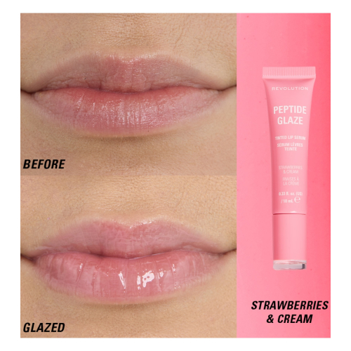 Makeup Revolution - Lippenfarbe mit Serum Peptide Glaze - Strawberry & Cream