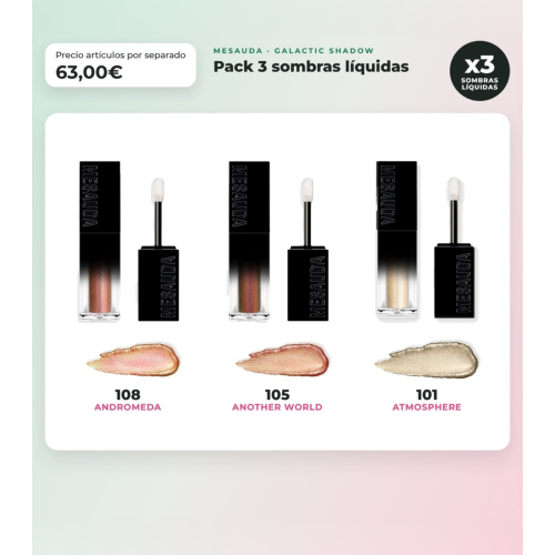 Mesauda - Pack mit 3 flüssigen Lidschatten Galactic Shadow - 108: Andromeda + 105: Another World + 101: Atmosphere