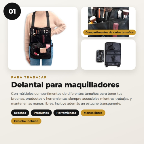 MQBeauty - Makeup Artist Set mit Schürze, transparentem Necessaire mit 24 Flaschen und Pinsel Tasche für professionelle Make-up-Artists und Studenten