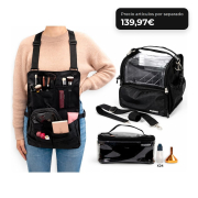 MQBeauty - Makeup Artist Set mit Schürze, transparentem Necessaire mit 24 Flaschen und Pinsel Tasche für professionelle Make-up-Artists und Studenten