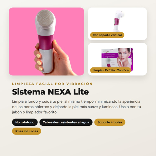 Pack NEXA Lite von MQBeauty – Gesichtreinigungsgerät mit Vibration + 5 Ersatzbürstenköpfen (insgesamt 10 Bürstenköpfe)