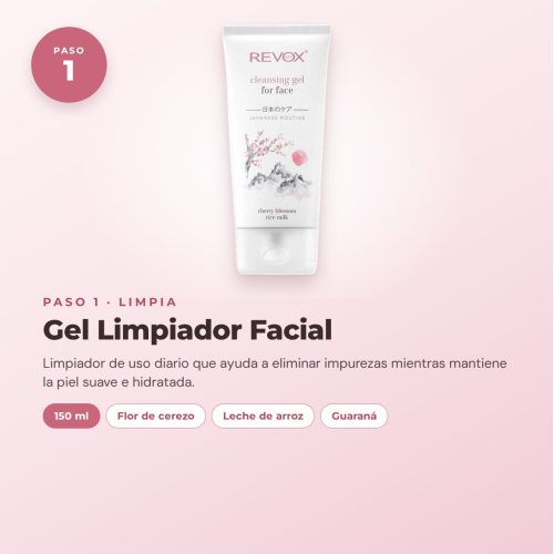 Revox Komplettset für die Gesichtspflege Japanische Routine mit Reinigungs-Gel, Peeling, Tonic, Serum, Creme und feuchtigkeitsspendender Maske Vegan und Cruelty Free
