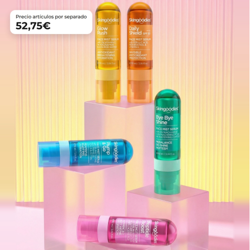 Skingoodies - Komplettset mit 5 Gesichtsseren in Sprühform 90 ml Jede Schutz Feuchtigkeit Strahlkraft Kontrolle von Glanz und Festigkeit Vegan und tierversuchsfrei